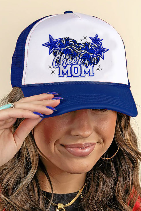 Faux Patch Royal Blue Cheer Mom Transfer Foam Mesh Back Trucker Cap