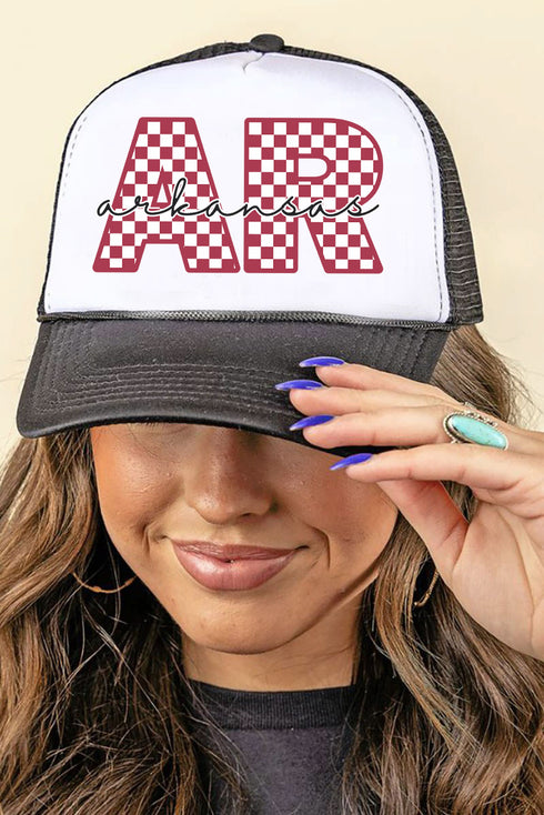 Arkansas Checkered Foam Mesh Back Trucker Cap