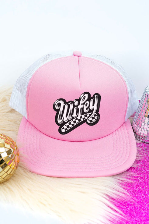 Bubble Checkered Wifey Foam Front Mesh Trucker Cap