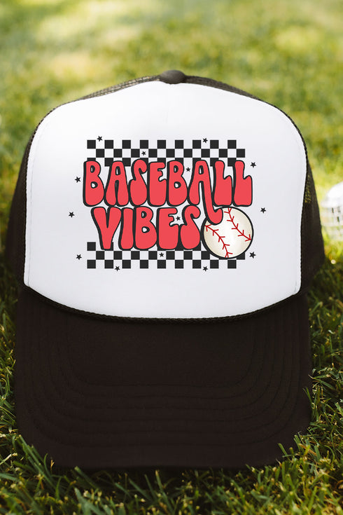 Checkered Baseball Vibes Foam Mesh Back Trucker Cap