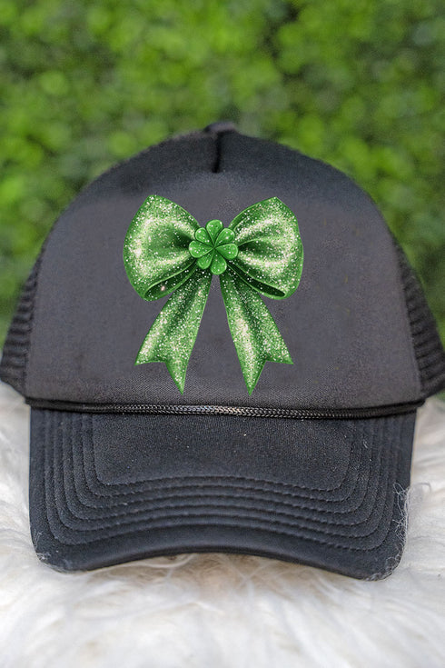 Faux Glitter Clover Coquette Foam Mesh Back Trucker Cap