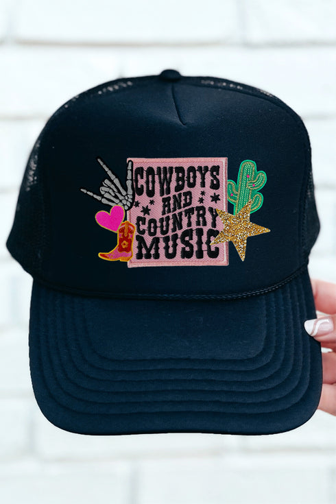 Faux Patch Cowboys And Country Music Transfer Foam Mesh Back Trucker Cap