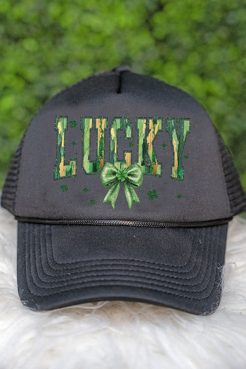 Glitzy Brushed Lucky Foam Mesh Back Trucker Cap