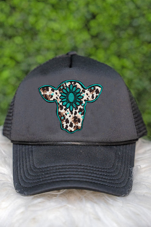 Leopard Concho Cow Foam Mesh Back Trucker Cap