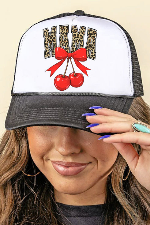 Leopard Mama Cherry Foam Mesh Back Trucker Cap