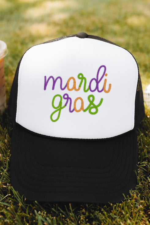 Mardi Gras Faux Tinsel Transfer Foam Mesh Back Trucker Cap