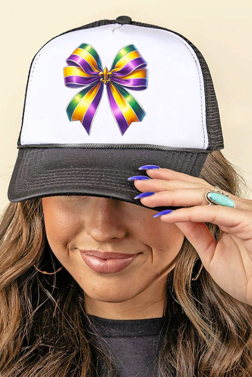 Mardi Gras Ribbon Foam Mesh Back Trucker Cap