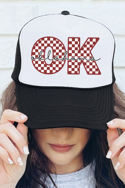 Oklahoma Checkered Foam Mesh Back Trucker Cap