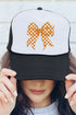 Orange Checkered Coquette Bow Foam Mesh Back Trucker Cap