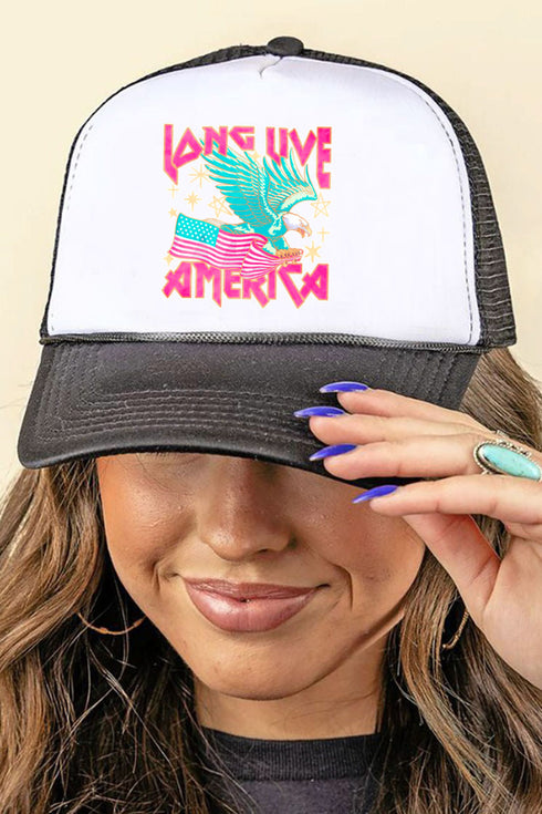 Pink Long Live America Foam Mesh Back Trucker Cap