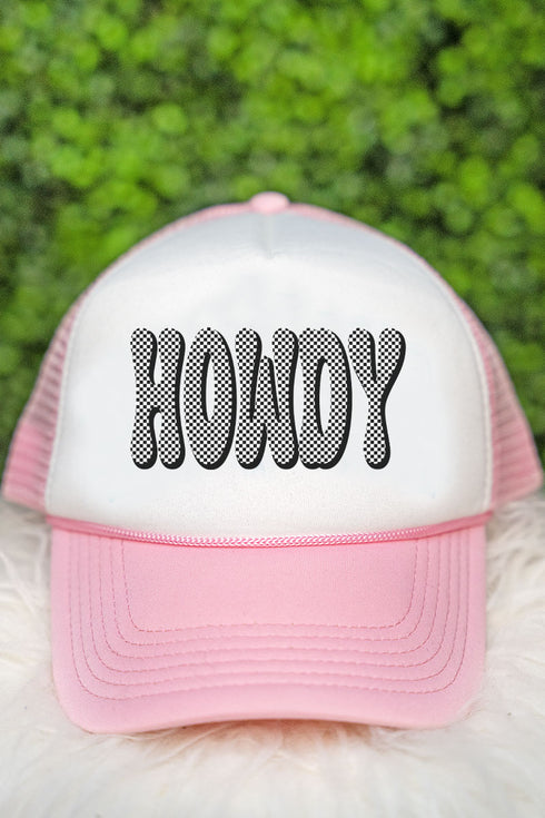 Retro Checkered Howdy Foam Mesh Back Trucker Cap