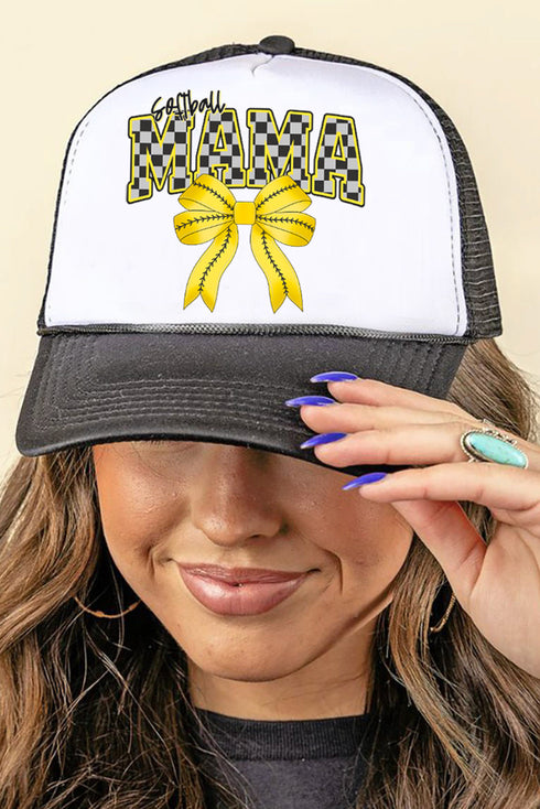 Softball Checkered Mama Foam Mesh Back Trucker Cap
