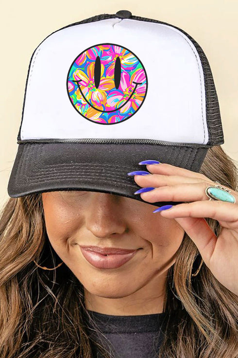 Tropical Flowers Smile Foam Mesh Back Trucker Cap