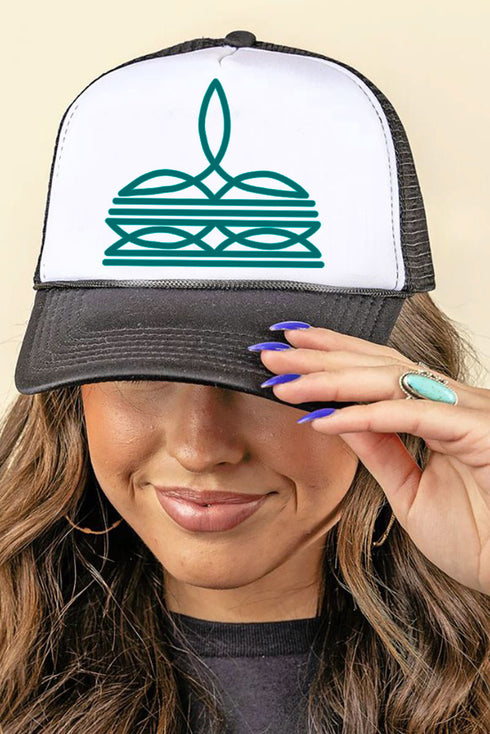Turquoise Boot Stitch Foam Mesh Back Trucker Cap