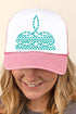Turquoise Checkered Boot Stitch Foam Mesh Back Trucker Cap