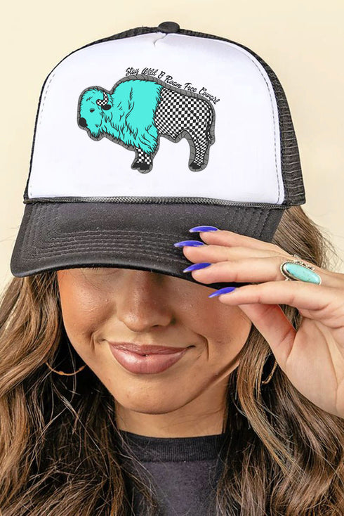 Turquoise Checkered Buffalo Foam Mesh Back Trucker Cap