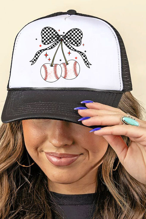 Baseball Cherries Foam Mesh Back Trucker Cap