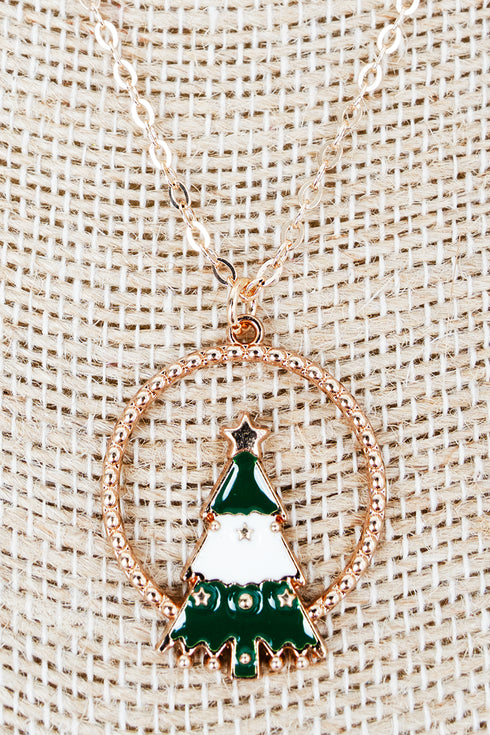 Evergreen Circle Goldtone Necklace and Earring Set