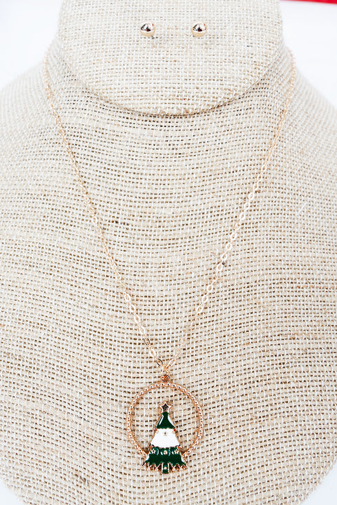 Evergreen Circle Goldtone Necklace and Earring Set