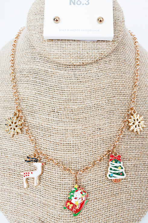 Merry Magic Goldtone Charm Necklace and Earring Set