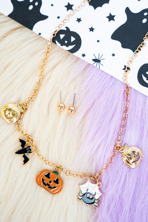 Creep It Cute Goldtone Charm Necklace and Earring Set