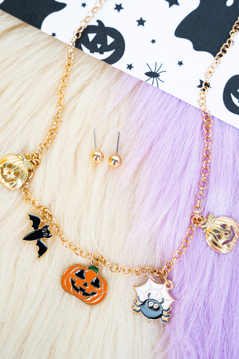 Creep It Cute Goldtone Charm Necklace and Earring Set
