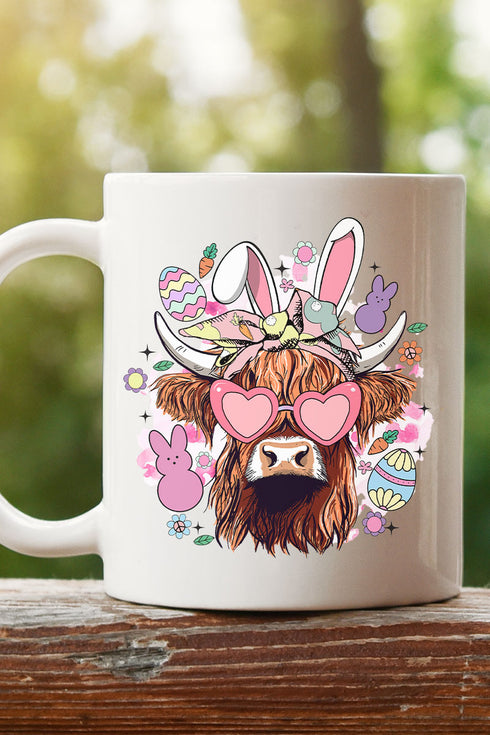 Bunny Hoppin' Highland Cow White Mug