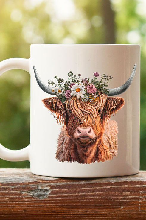 Daisy Highland Cow Ceramic Mug