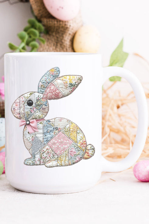 Faux Quilted Bunny Ceramic Mug