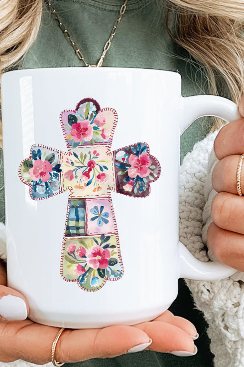 Faux Quilted Cross Ceramic Mug