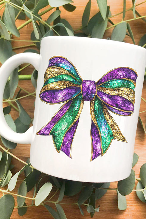 Glitzy Mardi Gras Bow Ceramic Mug