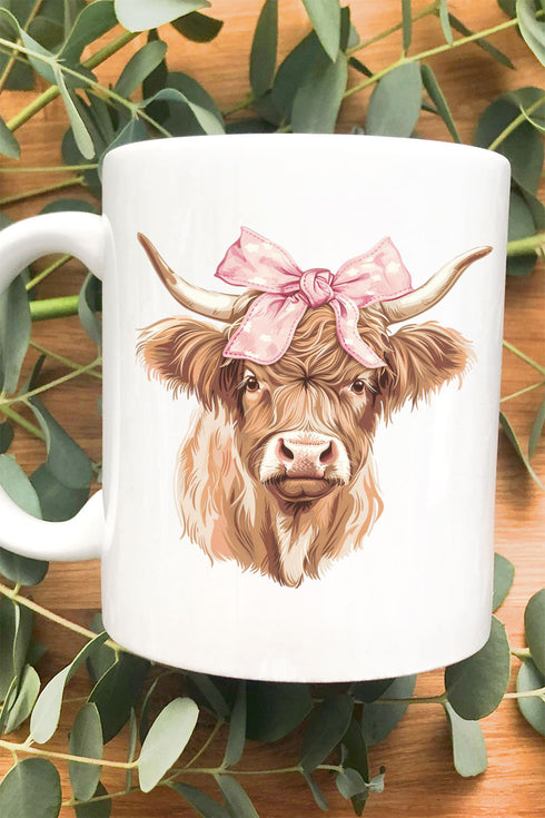 Highland Cow Bow White Mug