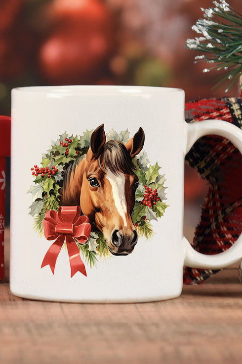 Horse Christmas On the Farm White Mug