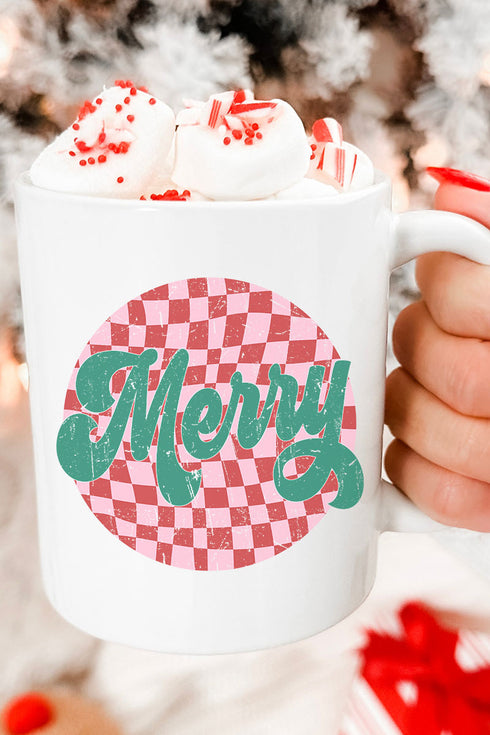 Merry Retro Check Ceramic Mug