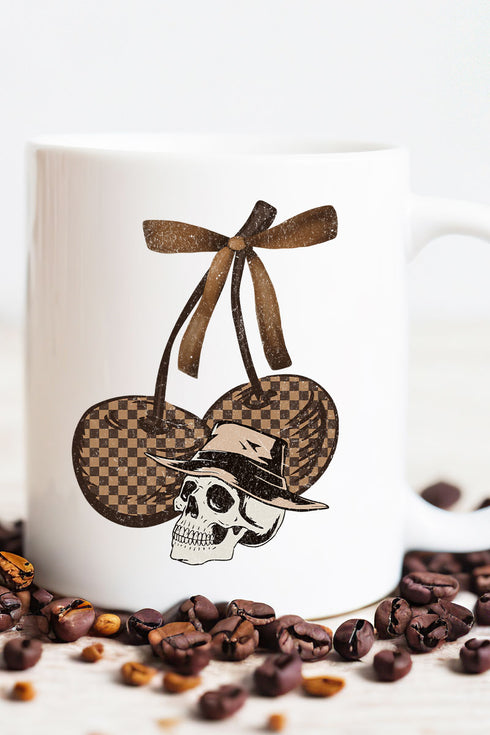 Skull Checkered Cherries Ceramic Mug