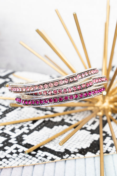 Shades Of Pink Silvertone Stretch Bracelet Set