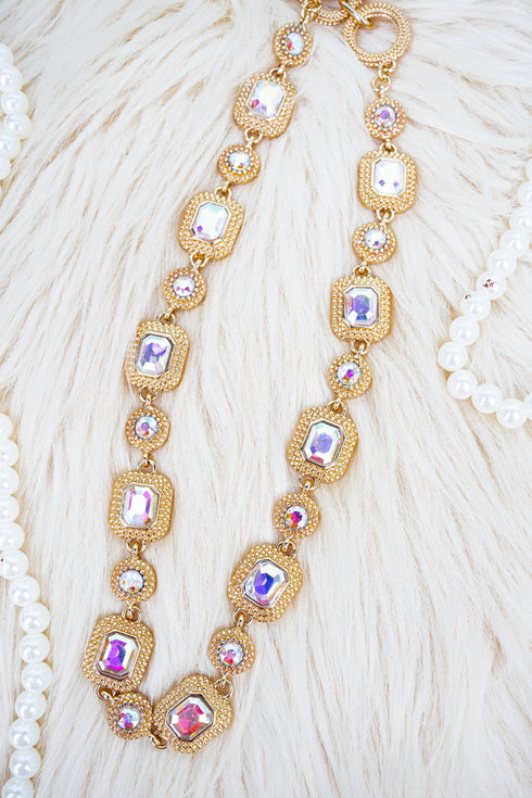 Luxe Level Iridescent Crystal Goldtone Toggle Necklace