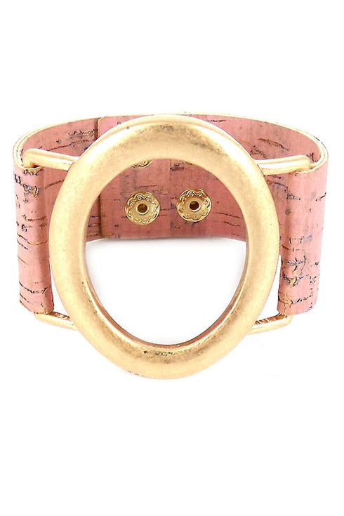 Worn Goldtone Oval Pink Cork Bracelet