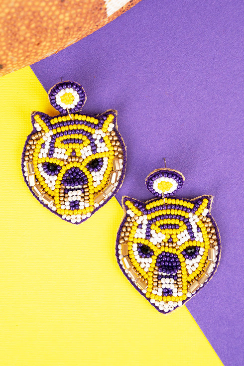 Purple Tiger Seed Bead Earrings