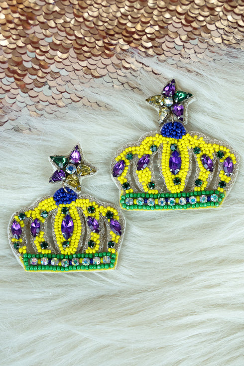 Bejeweled Mardi Gras Crown Seed Bead Earrings