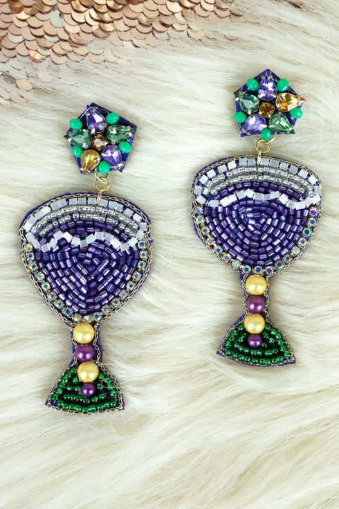 Mardi Gras Mixed Drink Seed Bead Earrings