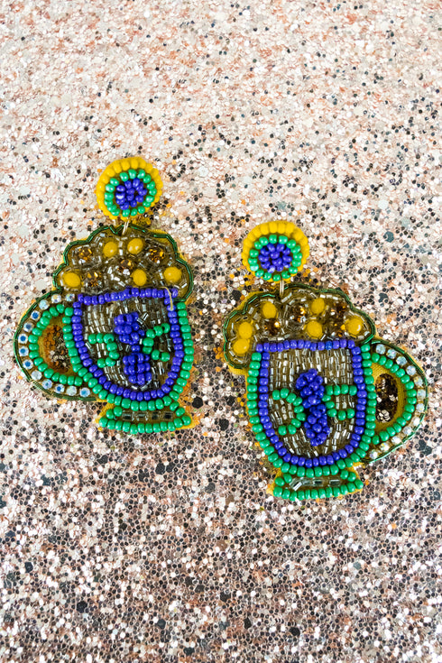 Mardi Gras Cup of Cheer Seed Bead Earrings