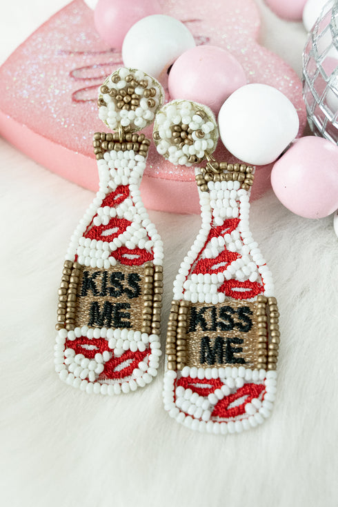 White 'Kiss Me' Bottle Seed Bead Earrings