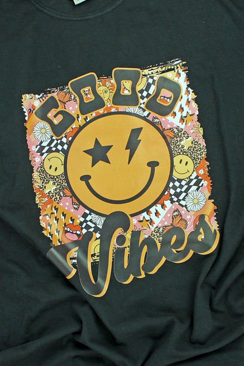 Psychedelic Good Vibes Happy Face Comfort Colors Adult Ring-Spun Cotton Tee
