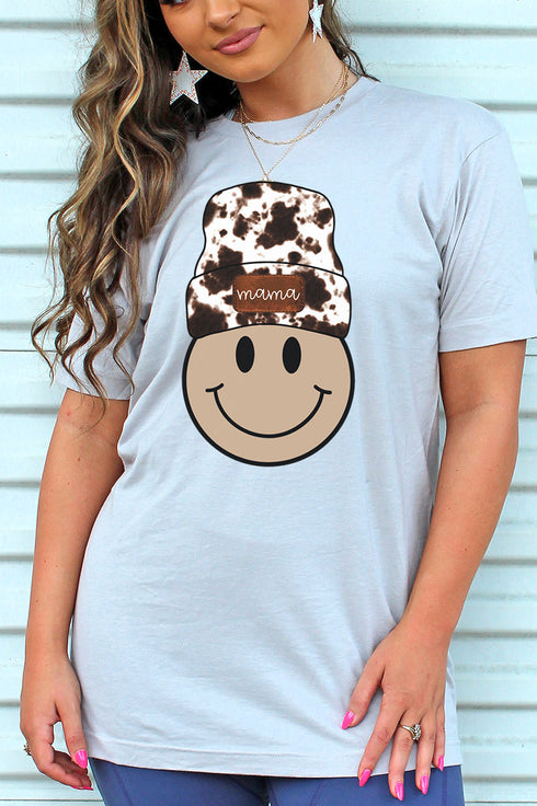 Cowhide Beanie Mama Happy Face Unisex Blend Tee