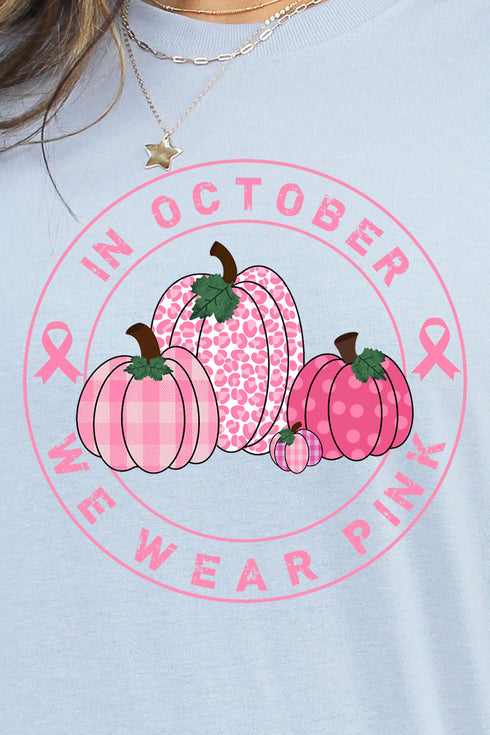 Circle Pumpkins In October We Wear Pink Unisex Blend Tee