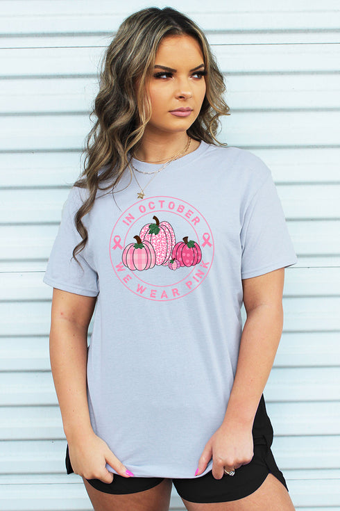 Circle Pumpkins In October We Wear Pink Unisex Blend Tee