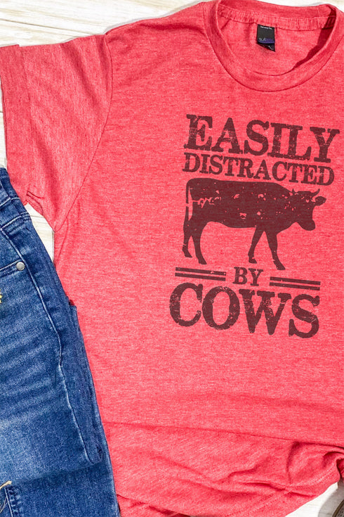 Easily Distracted By Cows Unisex Poly-Rich Blend Tee