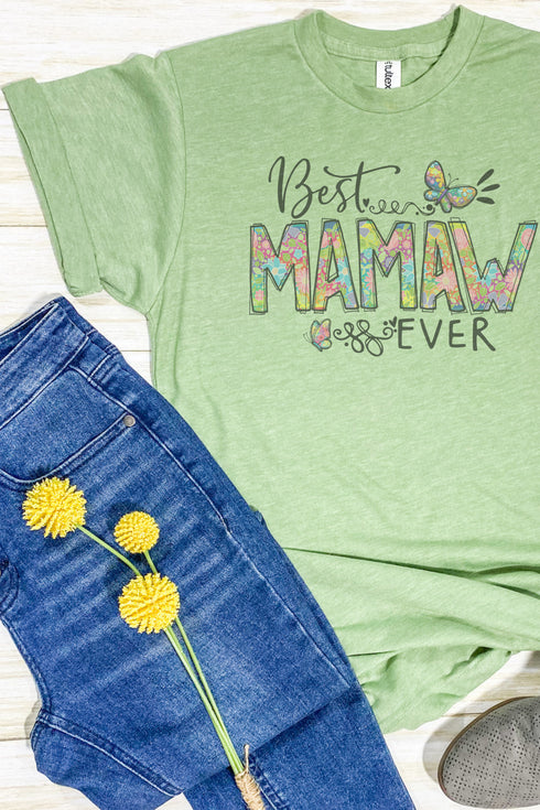 Floral Best Mamaw Ever Unisex Poly-Rich Blend Tee