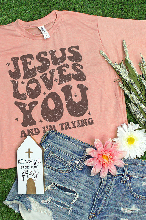 Vintage Jesus Loves You Unisex Poly-Rich Blend Tee